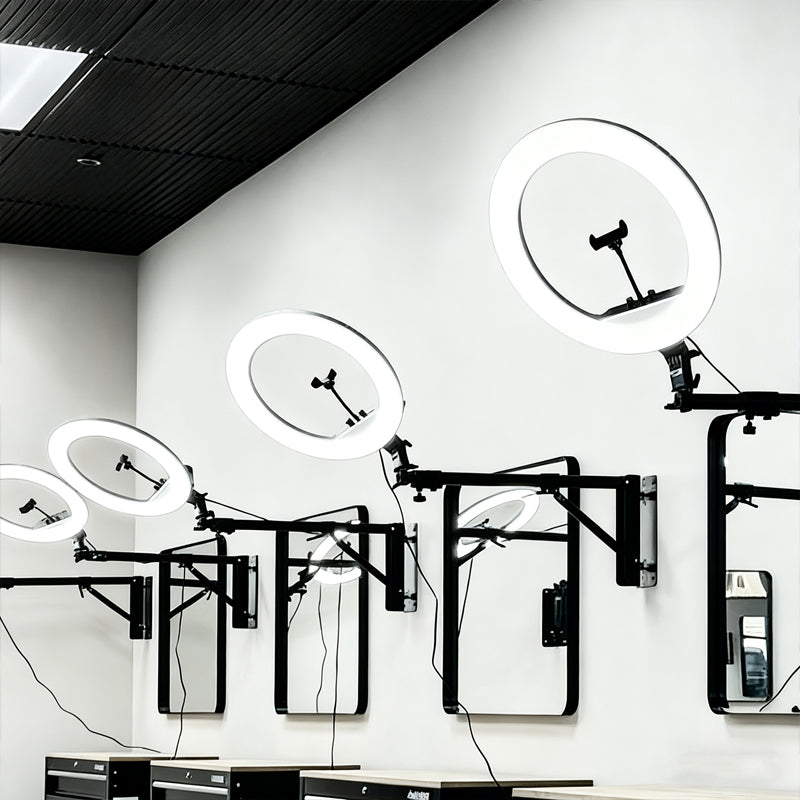 18” Wall-Mounted Retractable Ring Light Stand – White Salon Edition